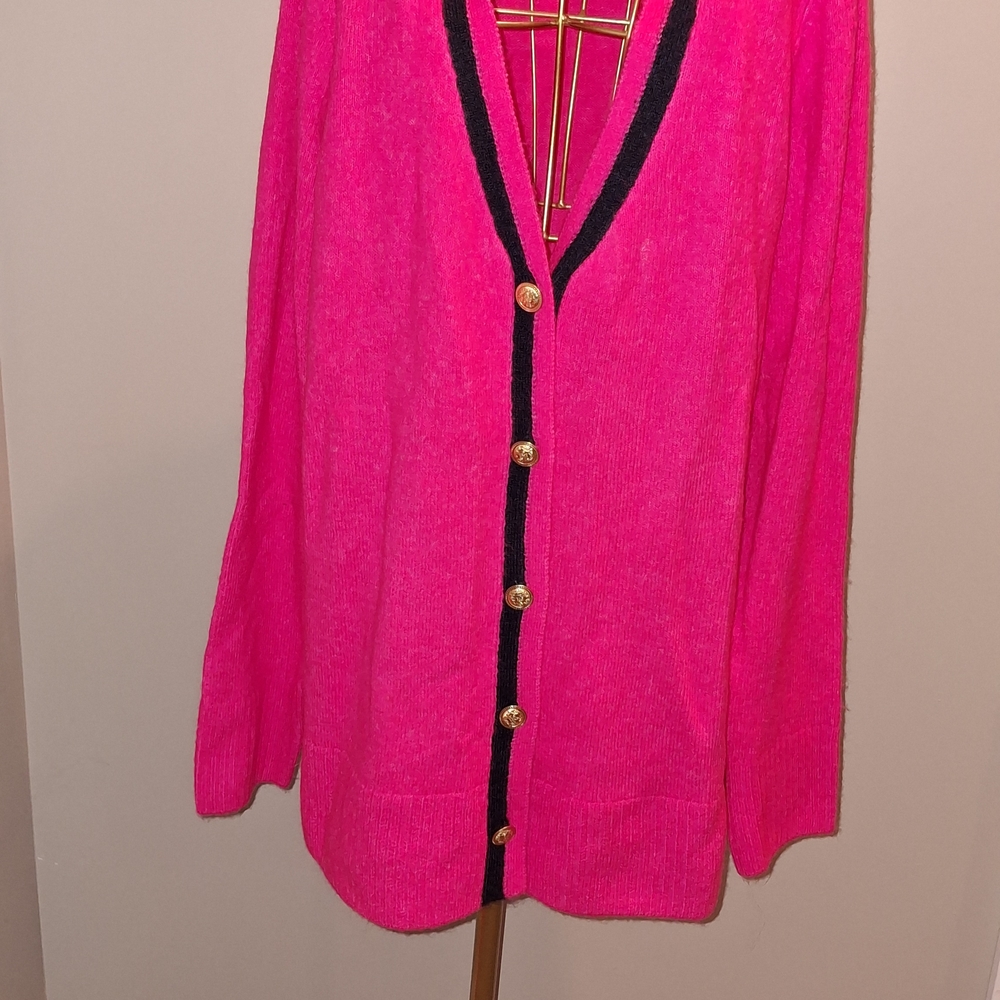 Crown & Ivy Fuchsia Cardigan with Black Trim